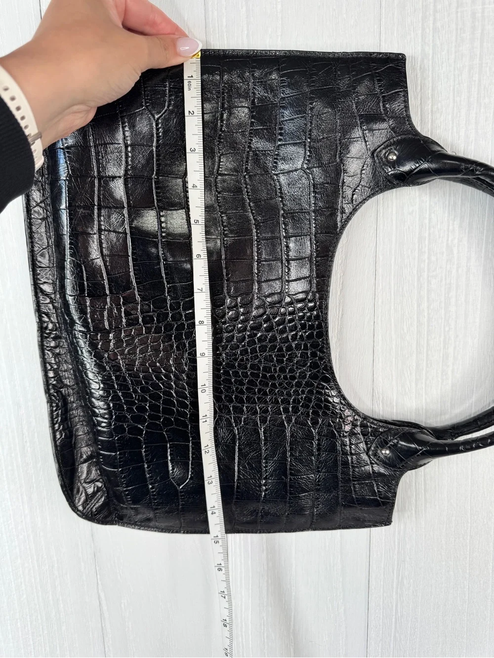 Forth & Towne Croc-Embossed Black Leather Shoulder Bag